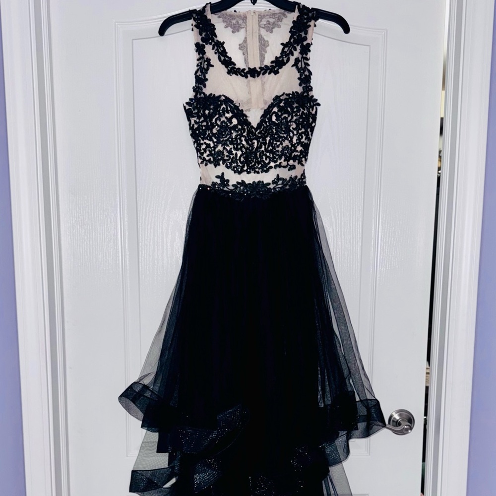 Elegant Black Sheer High Low Dress